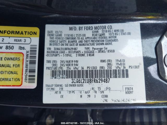 3LN6L2LU8FR629487 Lincoln MKZ HYBRID