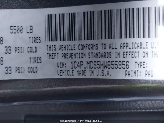 1C4PJMDS5HW655956 Jeep Cherokee High Altitude 4x4