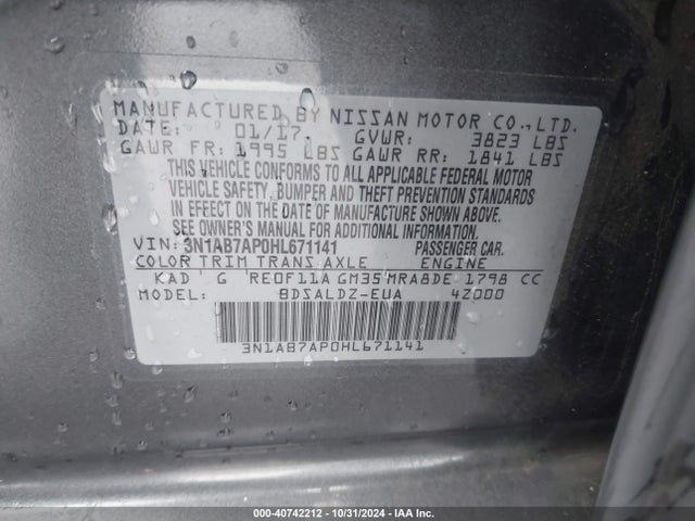 Nissan SENTRA SV 2017 3N1AB7AP0HL671141 Image 9