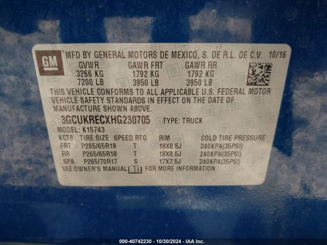 3GCUKRECXHG230705 Chevrolet Silverado 1500 2lt