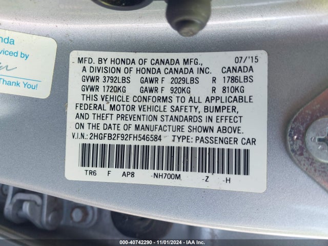 Honda Civic Ex-l 2015 2HGFB2F92FH546584 Image 9