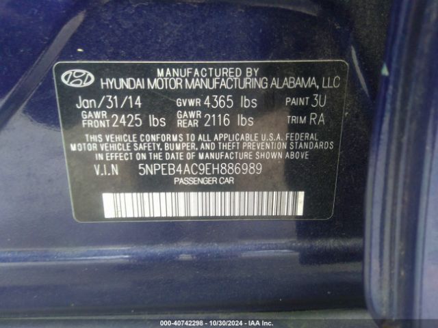 5NPEB4AC9EH886989 Hyundai SONATA GLS