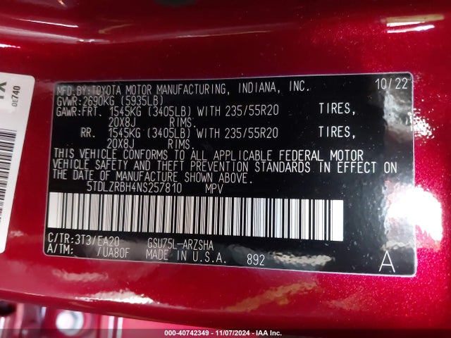 Toyota Highlander Xse 2022 5TDLZRBH4NS257810 Image 9
