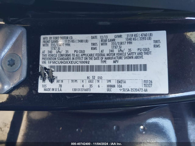 Ford ESCAPE SE 2014 1FMCU9GXXEUC10092 Image 9