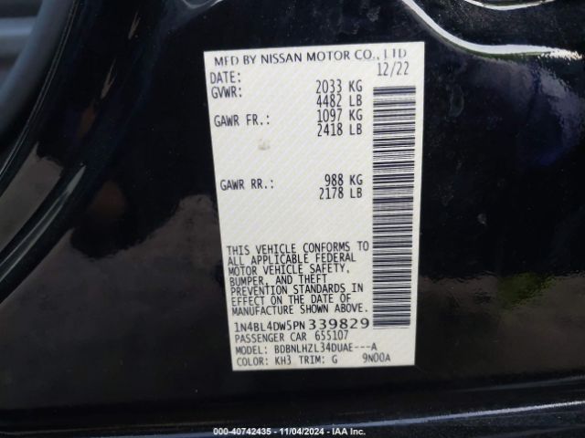 1N4BL4DW5PN339829 Nissan Altima Sv Intelligent Awd