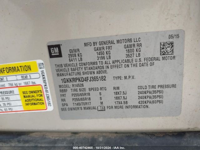 1GKKRPKD4FJ365182 GMC Acadia Sle-2