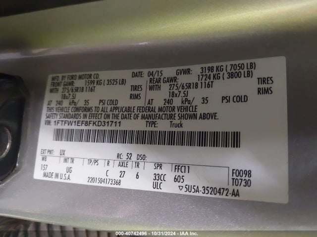 Ford F-150 Xlt 2015 1FTFW1EF8FKD31711 Image 9