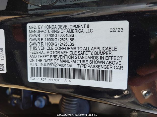 19UUB6F62PA001425 Acura Tlx Advance Package