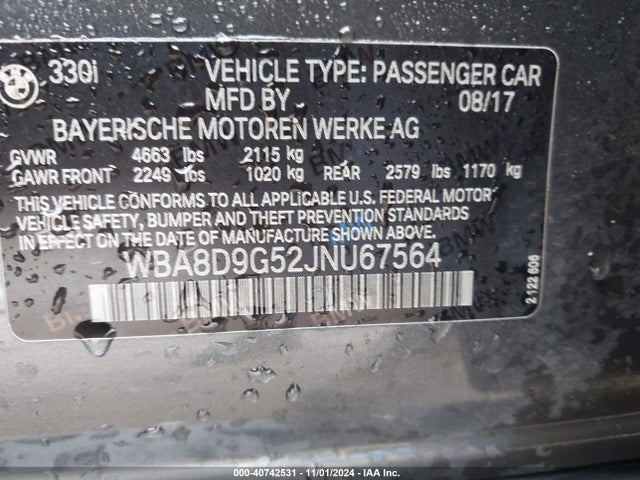BMW 330i Xdrive 2018 WBA8D9G52JNU67564 Image 9