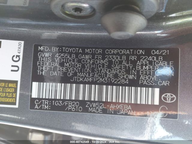 JTDKAMFP2M3192284 Toyota Prius Prime Le