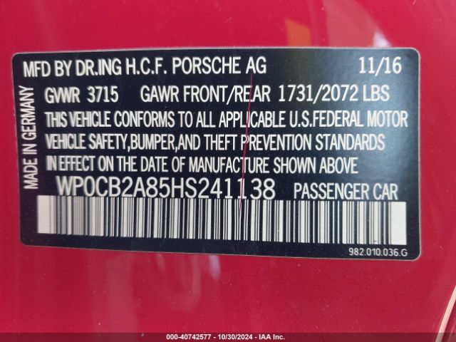 WP0CB2A85HS241138 Porsche 718 Boxster S