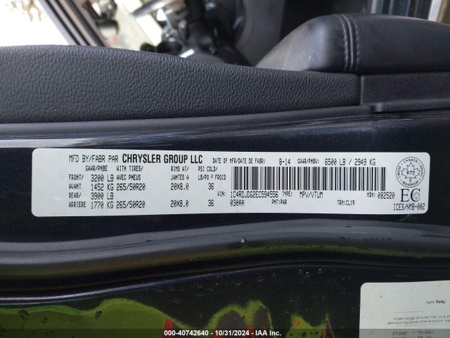 Dodge DURANGO LIMITED 2014 1C4RDJDG2EC594556 Image 9