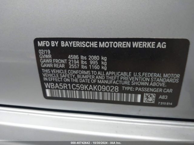WBA5R1C59KAK09028 BMW 330I