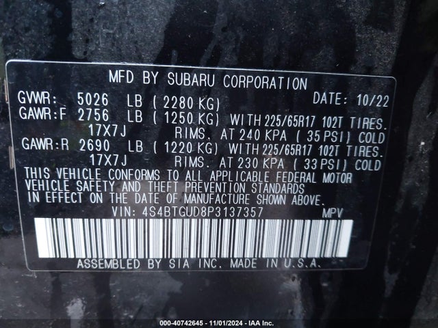 Subaru Outback Wilderness 2023 4S4BTGUD8P3137357 Image 9