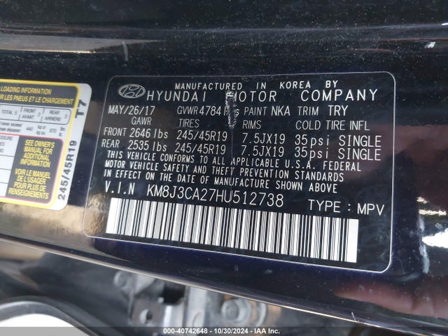 Hyundai Tucson Night 2017 KM8J3CA27HU512738 Image 9