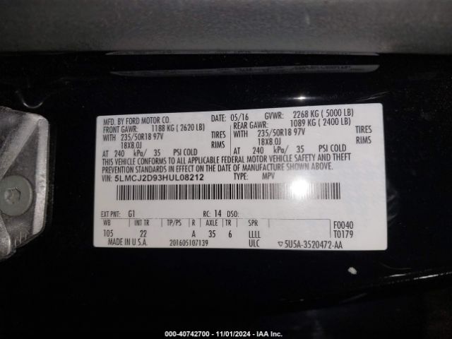 5LMCJ2D93HUL08212 Lincoln MKC SELECT