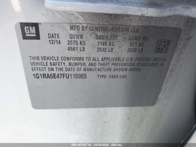 1G1RA6E47FU116065 Chevrolet Volt