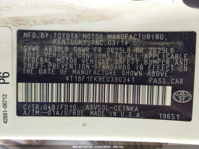 Toyota CAMRY LE 2014 4T1BF1FK9EU390341 Image 9