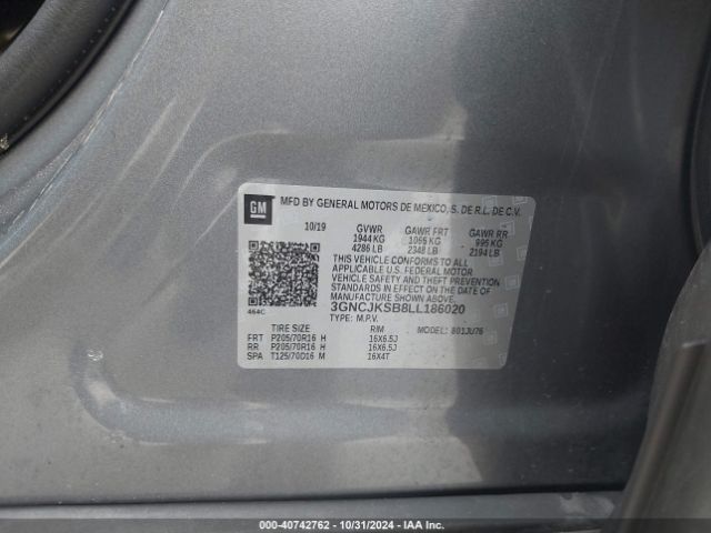 3GNCJKSB8LL186020 Chevrolet Trax Fwd Ls
