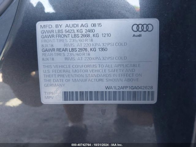 WA1L2AFP1GA042628 Audi Q5 2.0t Premium