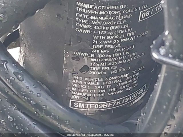 2019 TRIUMPH MOTORCYCLE TIGER SMTE09BF7KT915748 Photo 9