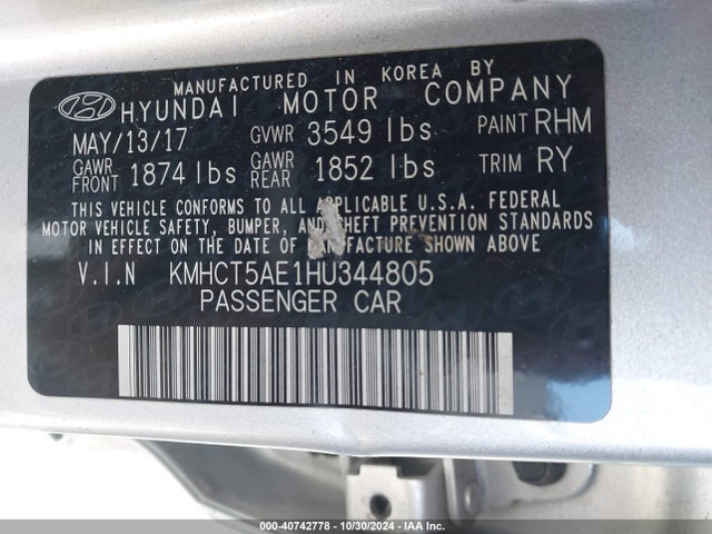 Hyundai ACCENT SE 2017 KMHCT5AE1HU344805 Image 9