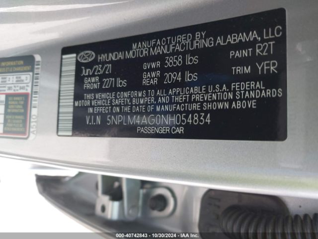 5NPLM4AG0NH054834 Hyundai ELANTRA SEL