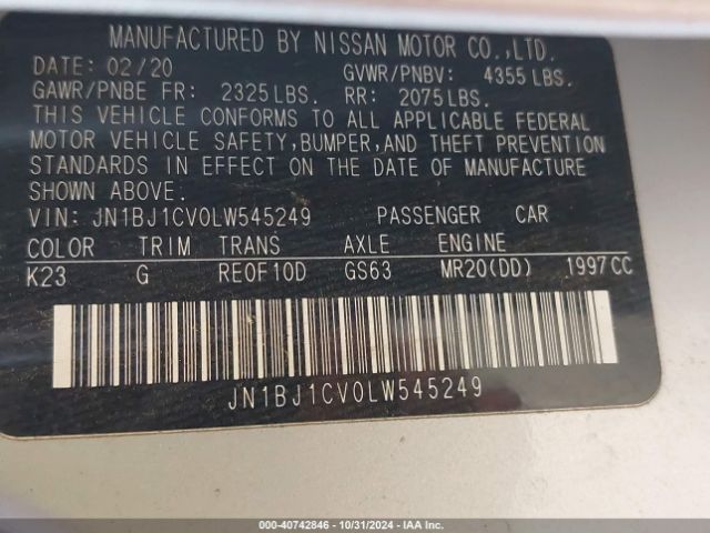 JN1BJ1CV0LW545249 Nissan Rogue Sport S Fwd Xtronic Cvt