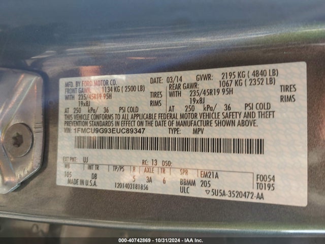 Ford ESCAPE SE 2014 1FMCU9G93EUC89347 Image 9