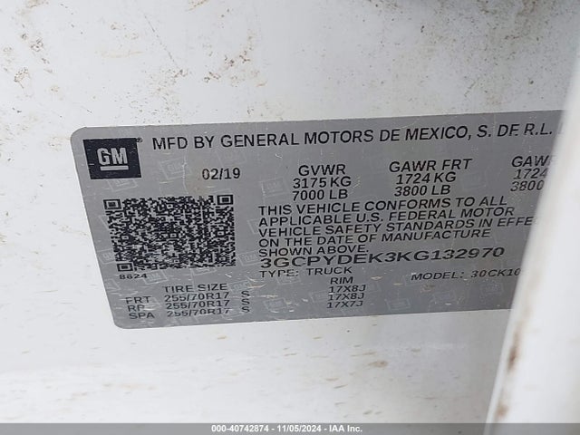 3GCPYDEK3KG132970 Chevrolet l3b - sidi, vvt, alum