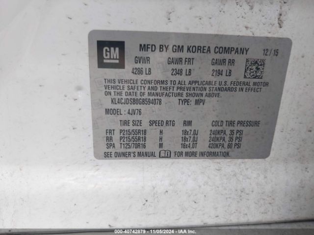 KL4CJDSB0GB594078 Buick Encore Premium