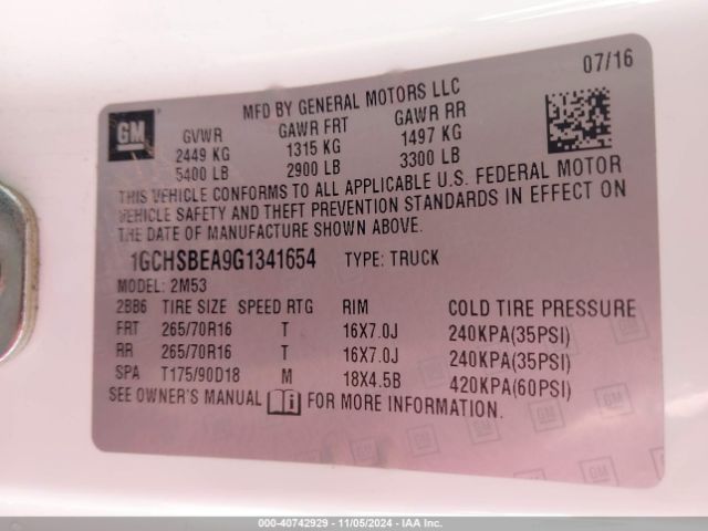 1GCHSBEA9G1341654 Chevrolet Colorado Wt
