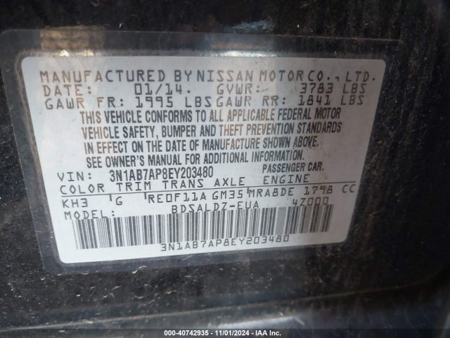 Nissan SENTRA SV 2014 3N1AB7AP8EY203480 Image 9