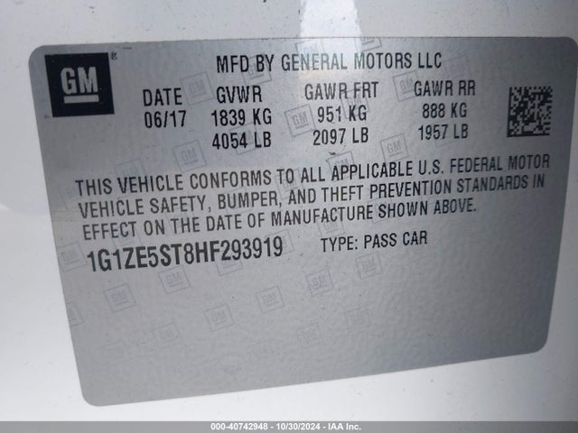 Chevrolet MALIBU 1LT 2017 1G1ZE5ST8HF293919 Image 9