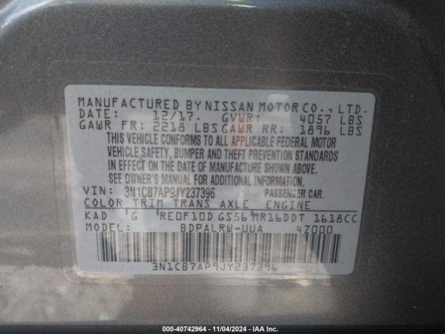 3N1CB7AP9JY237396 Nissan Sentra Sr Turbo