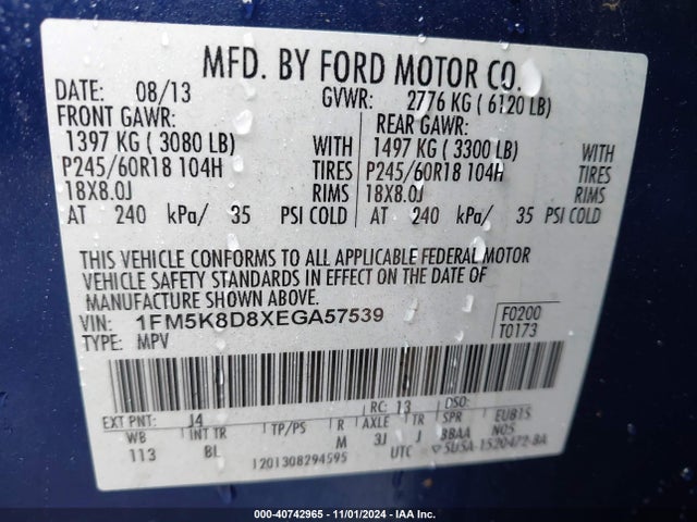 Ford EXPLORER XLT 2014 1FM5K8D8XEGA57539 Image 9