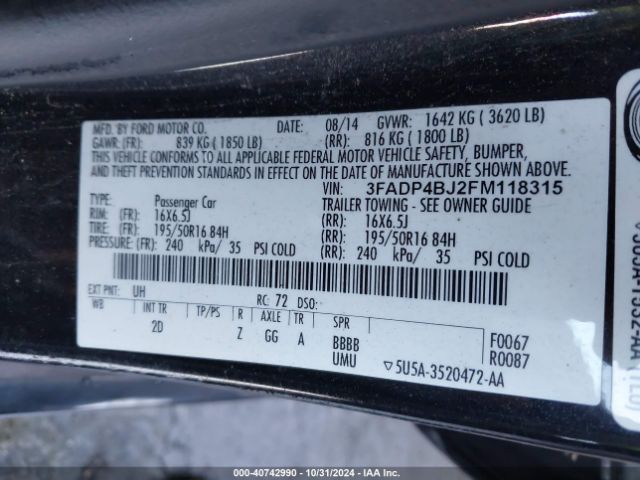 3FADP4BJ2FM118315 Ford FIESTA SE