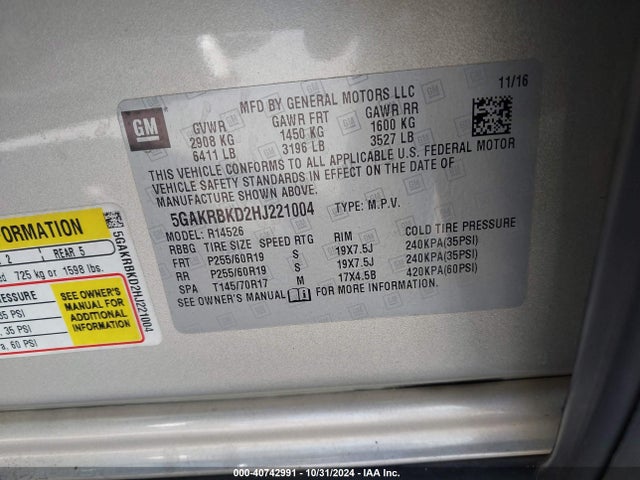 Buick Enclave Leather 2017 5GAKRBKD2HJ221004 Image 9