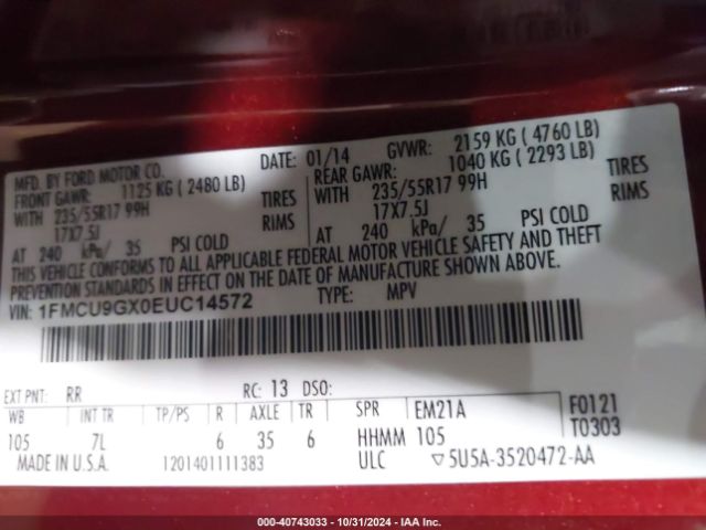 1FMCU9GX0EUC14572 Ford ESCAPE SE