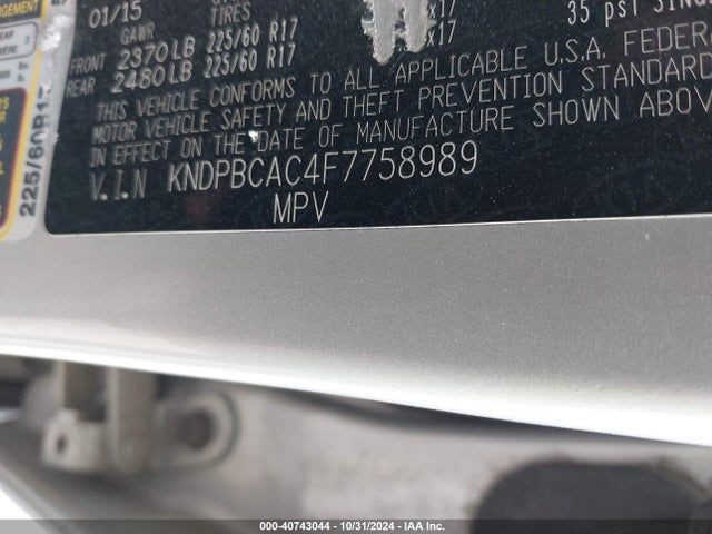 KIA Sportage Lx 2015 KNDPBCAC4F7758989 Image 9