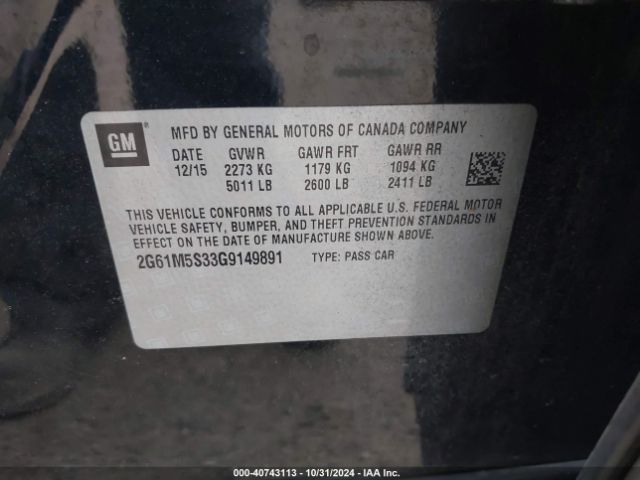 2G61M5S33G9149891 Cadillac Xts Luxury Collection