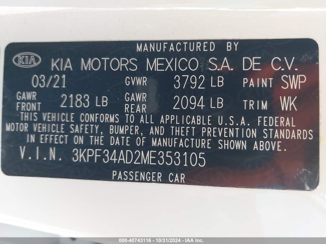 KIA Forte Gt-line 2021 3KPF34AD2ME353105 Image 9