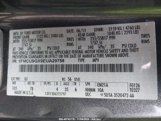 Ford ESCAPE SE 2014 1FMCU9GX9EUA29758 Image 9