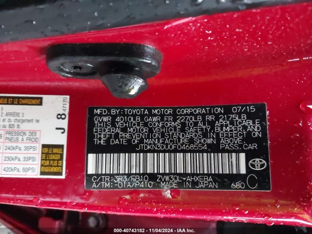 Toyota Prius Two 2015 JTDKN3DU0F0468554 Image 9