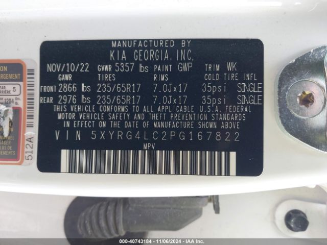 5XYRG4LC2PG167822 KIA SORENTO LX