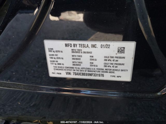 7SAXCBE69NF331976 Tesla Model X Plaid Tri Motor All-wheel Drive