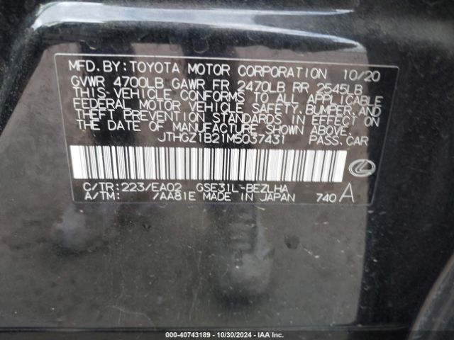 JTHGZ1B21M5037431 Lexus Is 350 F Sport