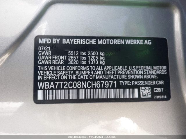 WBA7T2C08NCH67971 BMW 740 I