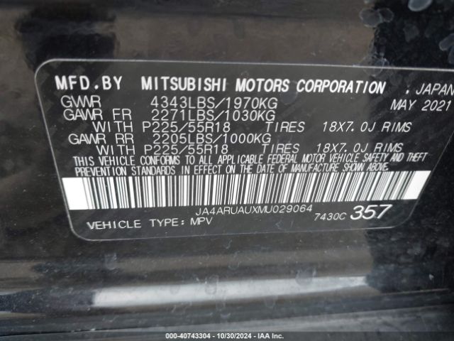 JA4ARUAUXMU029064 Mitsubishi Outlander Sport 2.0 Be /2.0 Es /2.0 Le /2.0 Se