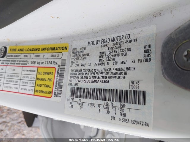 Ford Bronco Sport Big Bend 2021 3FMCR9B65MRA79305 Image 9
